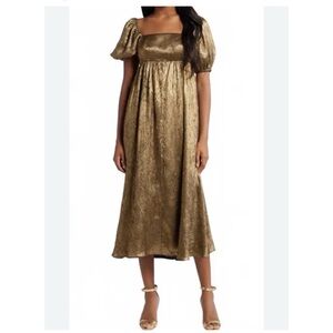 Moon River Metallic Puff Sleeve Dress